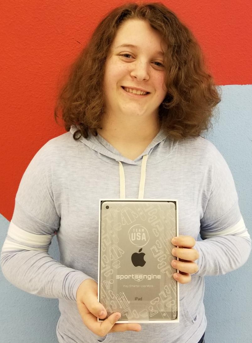 Madison Sternoff holds her prize for the Olympics challenge. Sternoff was surprised on how she placed in the challenge.