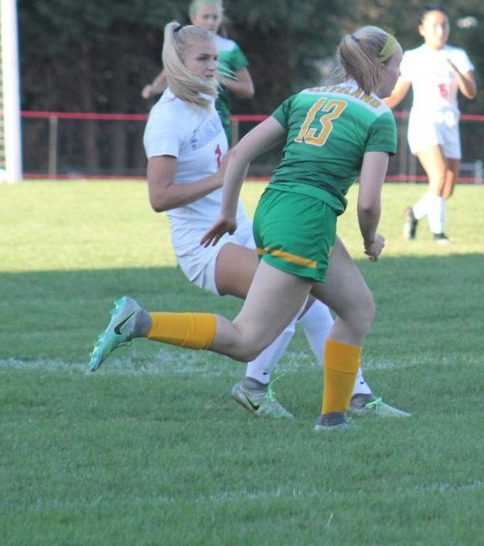 Chloe Smith (number 2) runs in for the ball. Girls soccer tackles Silverton Monday, away at 7.