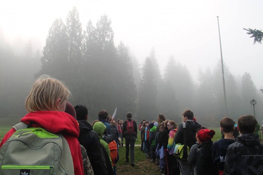 Students gather early in the morning for Outdoor School.
