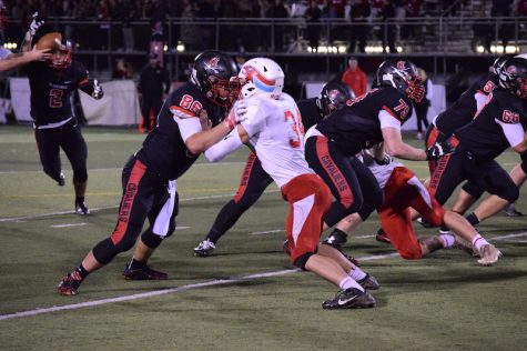 Lineback Jadon Pickles shed Clackamas Tight End Chad Bletko in last Friday's 69-29 loss. The Eagles could face the Cavaliers next Friday if things go as expected in the first-round of the playoffs.