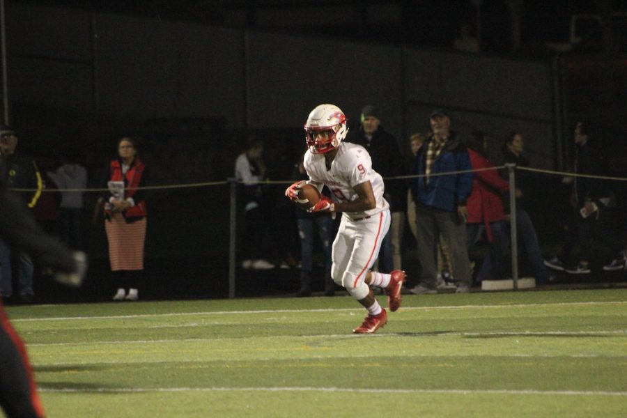 Senior Louis Salazar nearly broke this kickoff return for a touchdown last Friday at Clackamas.  Salazar had three receiving touchdowns as the Eagles lost 63-42 in the second-round of the playoffs.