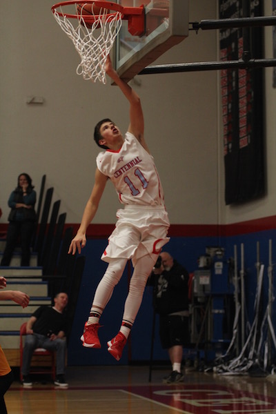 Brendan Ritschard, shown here in a game last season, is one of 8 seniors on this years basketball team.   File photo.