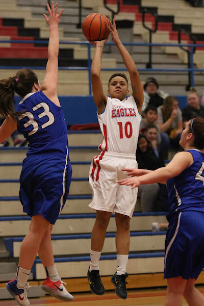 Senior Giana Loville takes a jumper in a home loss to Gresham last month.