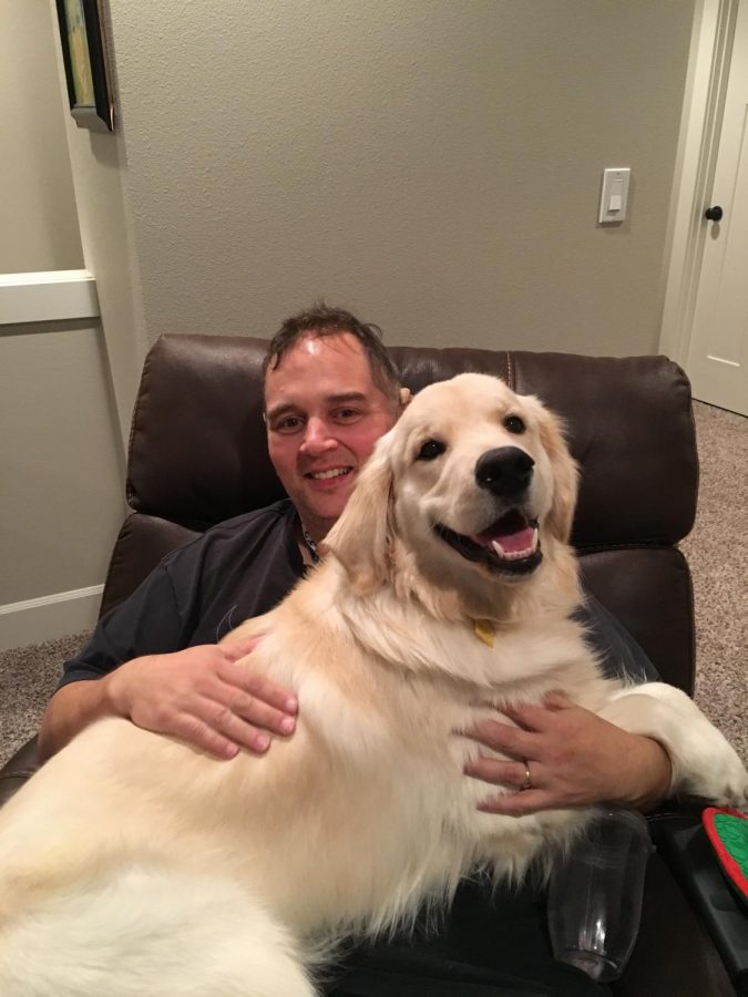 Teacher Rob Havrilla thinks his puppy, Timber, is a lap dog! Timber is the offspring of teacher and coach Justin Rosenblads dogs. Rosenblad passed last spring after a long battle with cancer.