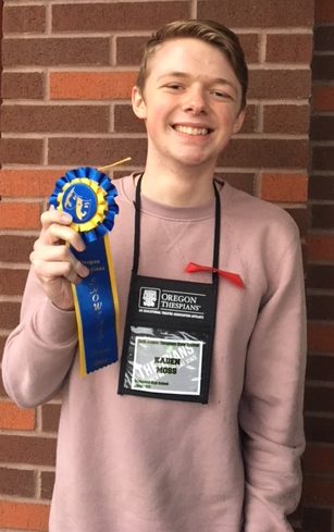 Kaden Moss wins award at state in Solo Acting.  Many other members of the drama department were also recognized at the state Thespian conference.