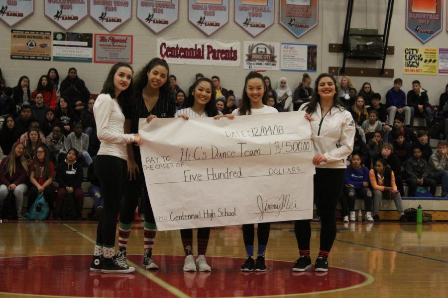 Dance Team wins food drive competition.  Left to right Natalie Sato, Jael Calloway, Leah Song, Kelly Tran, Maddy Kalas. 