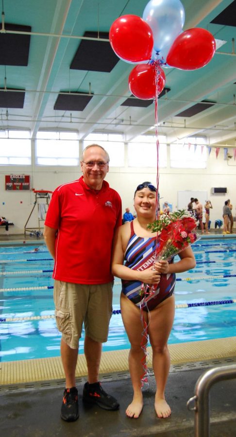 Coach Rod Lundgren and swimmer Amy Hua.